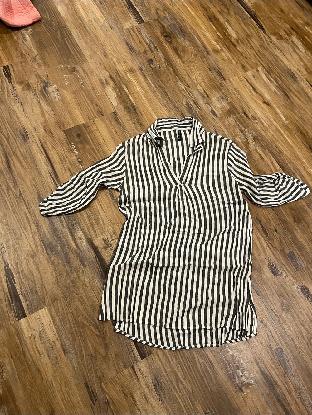 Striped V-Neck Swim Coverup Tunic - Black & White